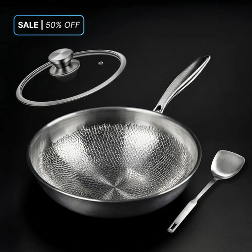 Pure Titanium Hammered Wok Pan