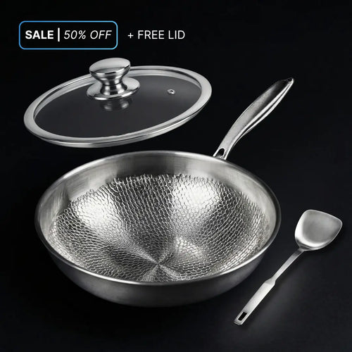 Pure Titanium Hammered Wok Pan
